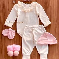 Conjunto Body Golinha e Punhos Rendados e Calça Algodão Egípcio Dorothy