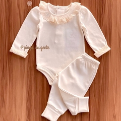 Conjunto Body Golinha e Punhos Rendados e Calça Algodão Egípcio Dorothy
