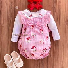 Romper Xadrez Vichy Cogumelinhos Ursinha Bella