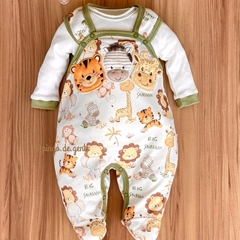 Macacão Algodão Bordado Fofinho com Body Safari Baby.