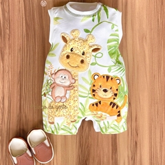 Romper Algodão Bordado Fofinho Safari Baby.