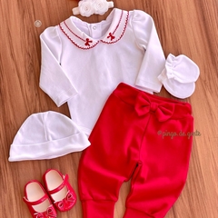 Conjunto Body Golinha Bordada e Calça Algodão Egípcio Laçarotes