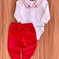 Conjunto Body Golinha Bordada e Calça Algodão Egípcio Laçarotes