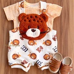 Romper Algodão Bordado Fofinho com Body Tigre Bernard