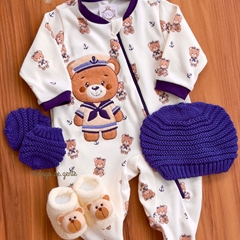 Macacão Algodão Bordado Ursinho Giuseppe 