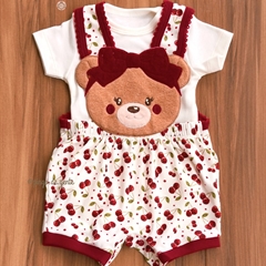 Romper Algodão Bordado Ursinha Cherry