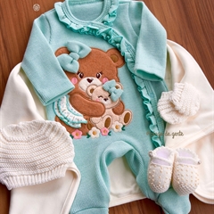Macacão Tricot  Babadinhos Bordado Fofinho Ursinha Jade