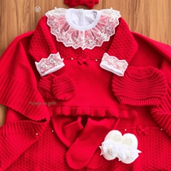 Saída Maternidade Tricot Bordada 4 Peças Algodão Doce