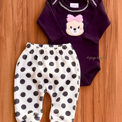Conjunto Body Bordado e Calça Bolinhas Cachorrinha Teté