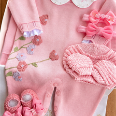 Saída Maternidade Tricot Bordada 3 Peças Florale